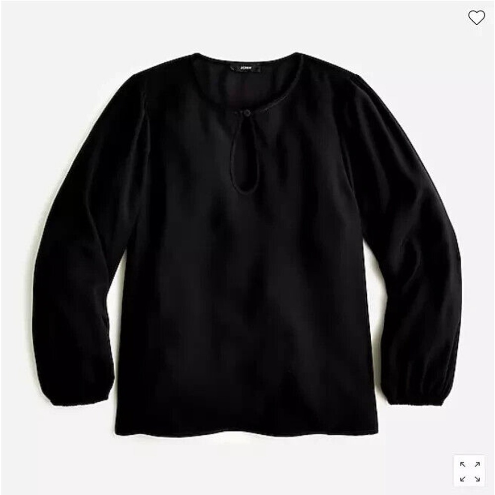 J Crew Shirt Womens XS Petite Black Puff Sleeve Satin Back Crepe Office BL711‎